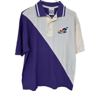 Vintage Colorblock NASCAR Polo Large Purple &‎ Cream Racing 90s Made in USA Mens